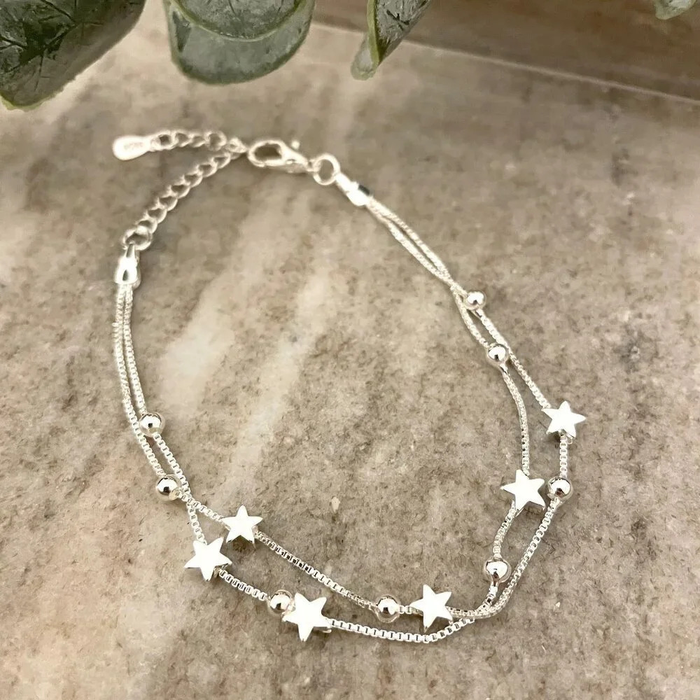 Sterling Silver Star Bracelet Silver Bead Bracelet Dainty Silver Bracelet